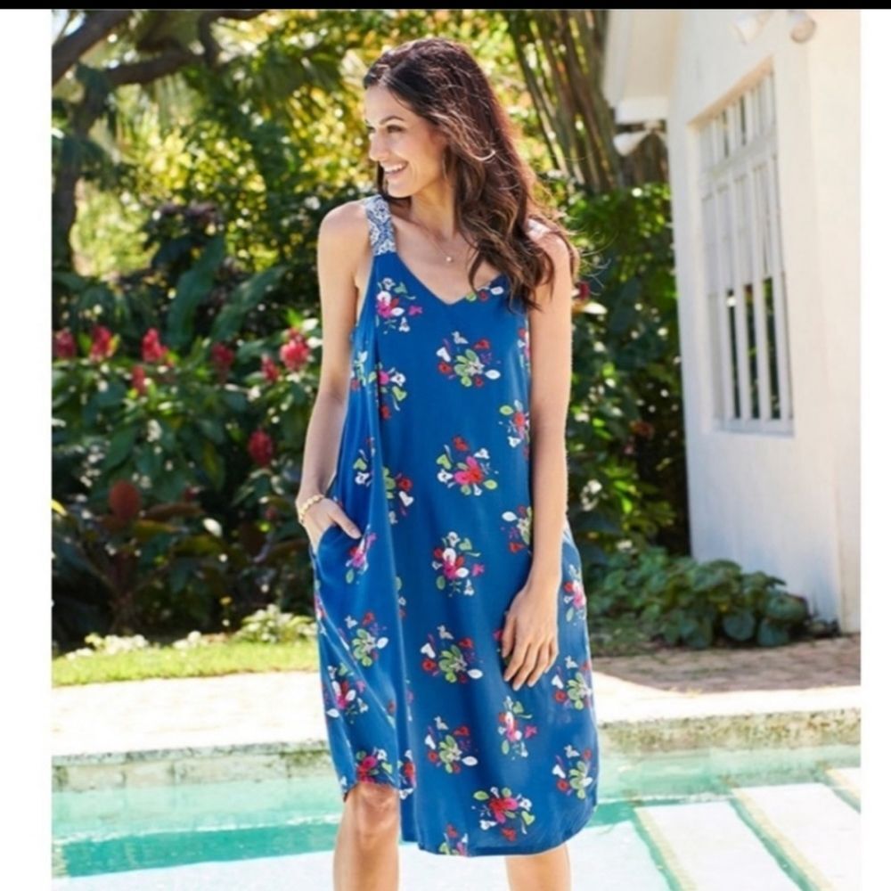 Matilda Jane Perfectly Polished Dress Blue Size Medium Summer Sundress Vacation